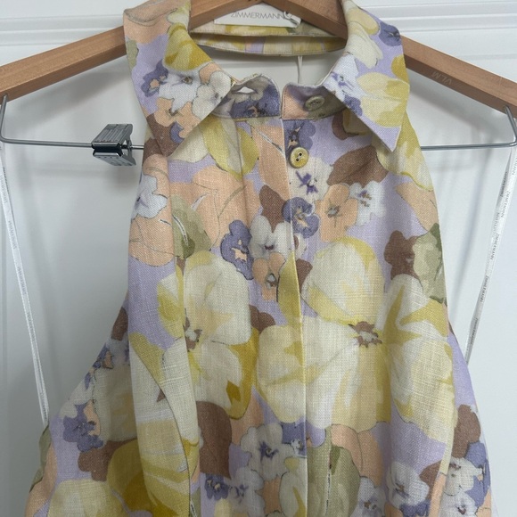 Zimmermann Pop Floral backless halter linen romper with Belt NWT - Picture 11 of 13